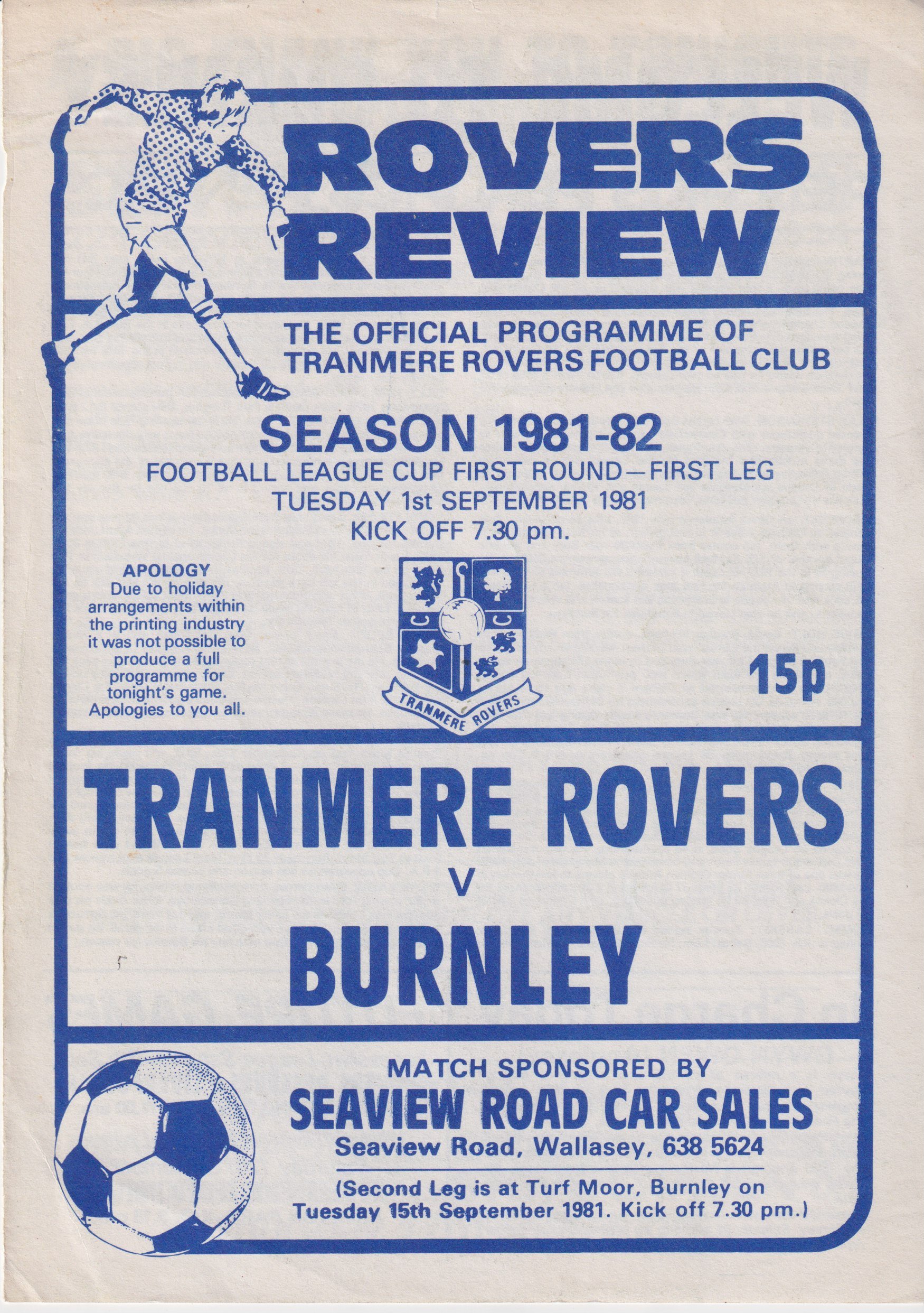Tranmere Rovers v Burnley match programme